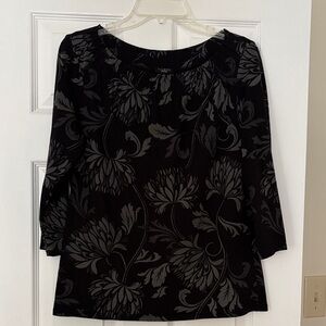 Talbots Black and Gray Floral Blouse